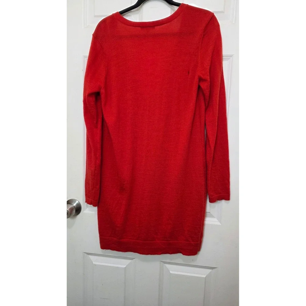 Eileen Fisher Cardigan‎ Womens Medium Red Merino Wool Longline V-Neck Sweater